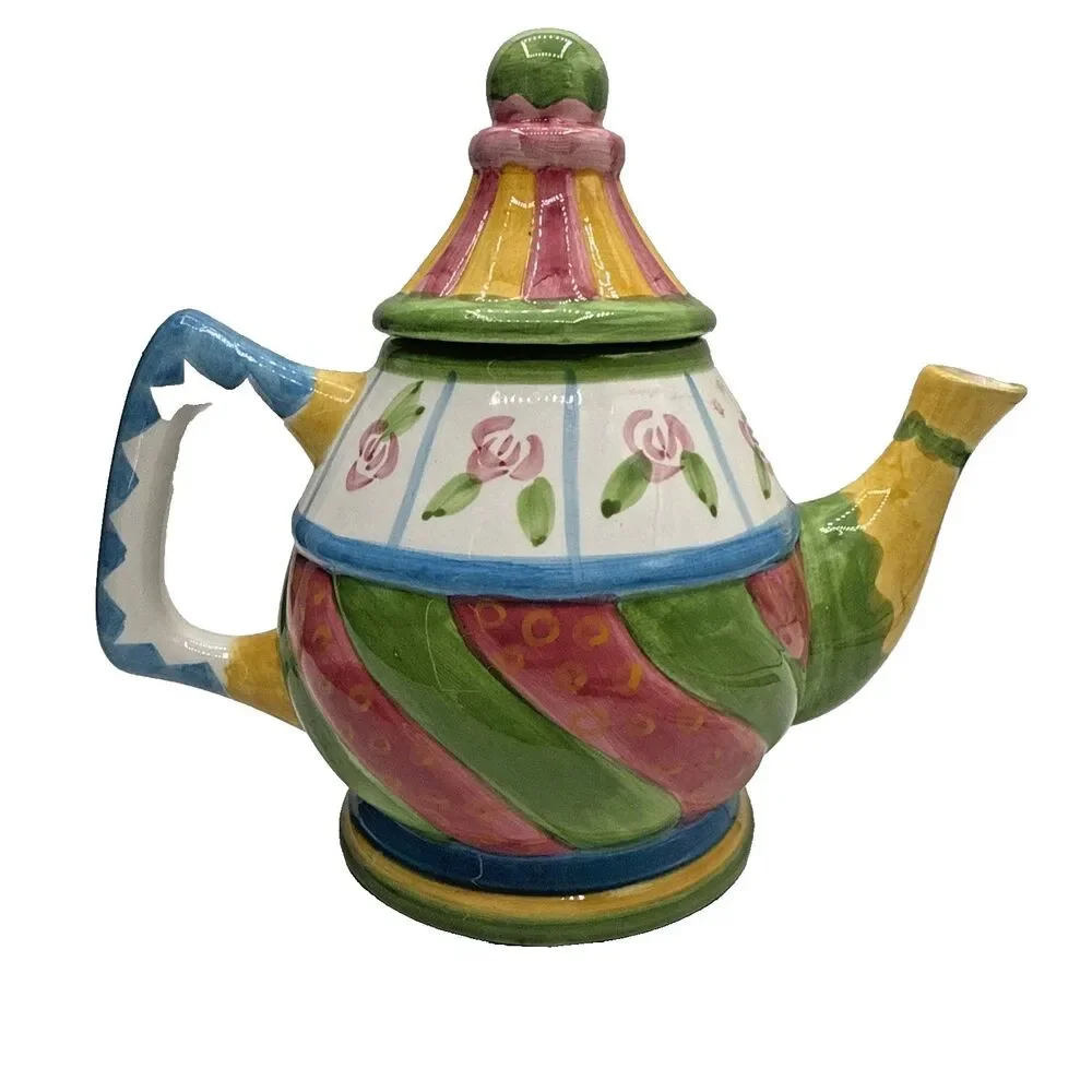 Multi-Colored Hand Painted Tea Pot excellent un-used condition